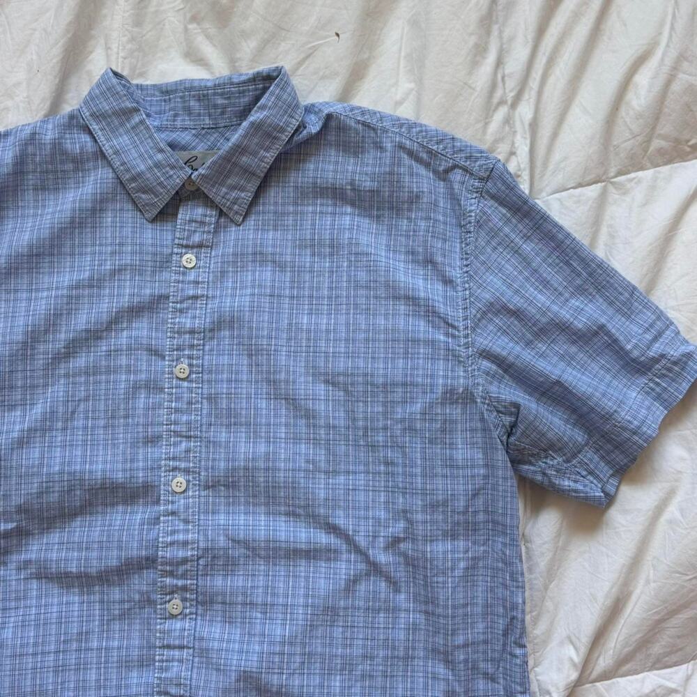 california‎ shirt Co Blue plaid button up shirt sz L slub cotton canvas golf
